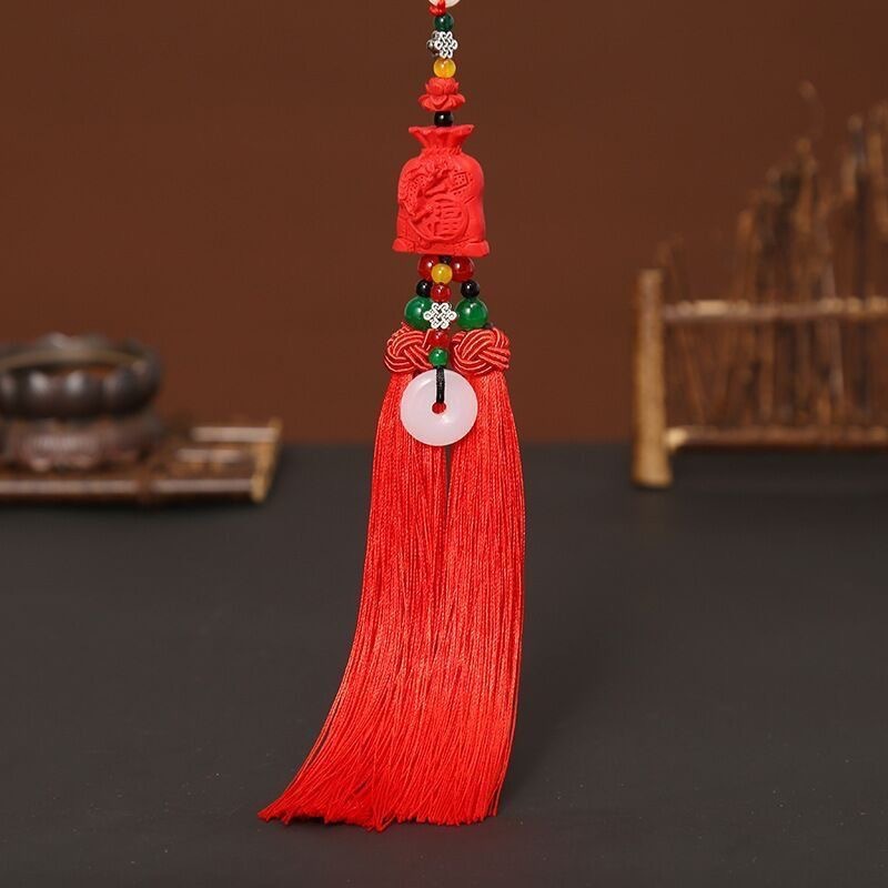 New car pendant cinnabar double-sided safe rearview mirror accessories car red Chinese knot car accessories