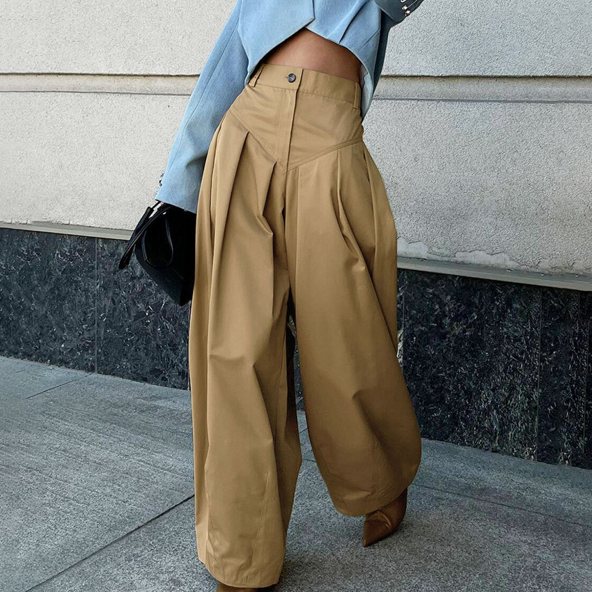 2025 otoño y invierno nuevos pantalones delgados y sueltos transfronterizos, pantalones de cuchillo de estilo antiguo, pantalones de cintura alta de moda