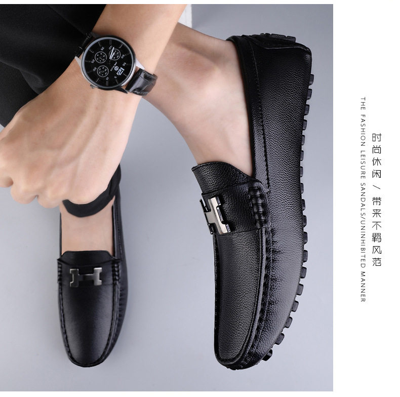 Giày lười nam da bò mũi tròn đế bệt kiểu Anh, giày lái xe thoáng khí — 2299 màu xanh lam, 2299 màu đen, Màu trắng 2299 chi tiết 17