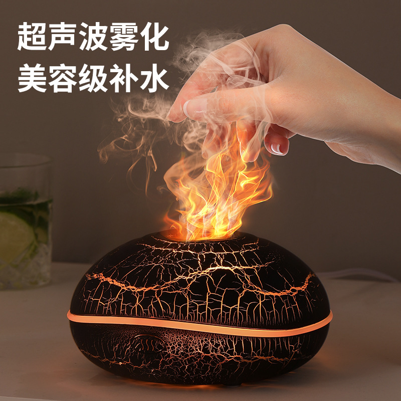 Colorful wood grain crack flame aromatherapy machine essential oil ultrasonic air humidifier humidifier factory wholesale