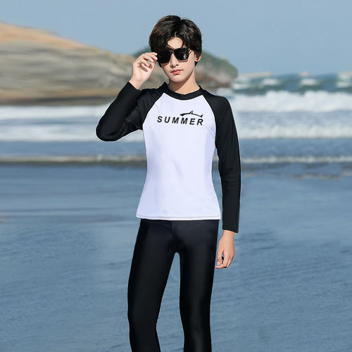  Children's Summer Swimsuit Split Swimsuit Sun Protection Long Sleeve Long Pants Boys Letter Sports Diving Quick-Drying Swimsuit