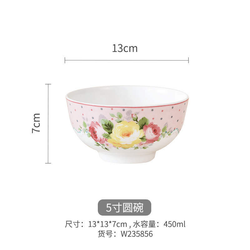 Flores románticas de alto valor de hueso de porcelana cubiertos set platos y palillos de cerámica casados nuevos platos y palillos domésticos