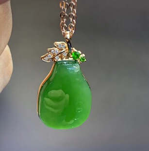 Fubei Diamond Jewelry [18K Gold Inlaid with Natural Hetian Jasper Wish Bottle Pendant] Bare Stone Size 14*18mm