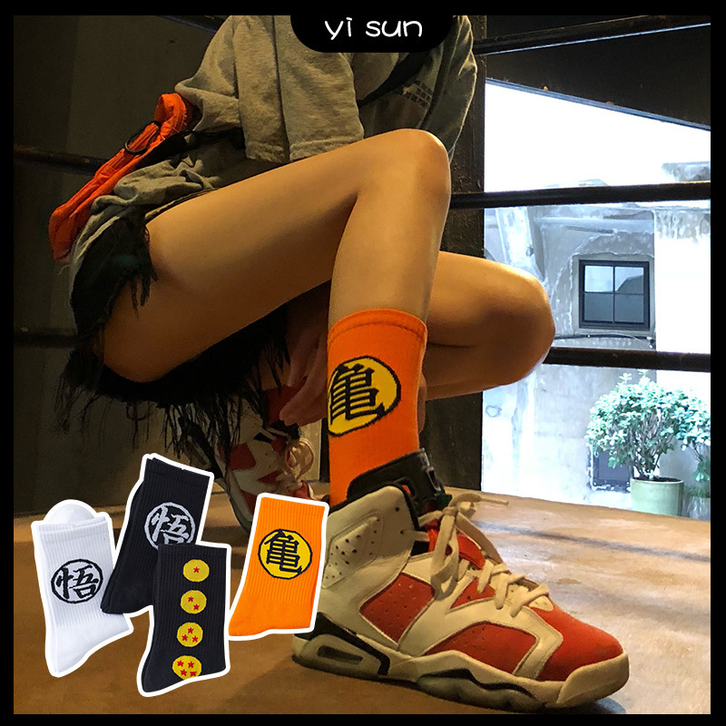 Autumn and winter socks women's mid-calf socks ins fashion brand cartoon preppy style Dragon Ball cotton men and women couple long pile socks