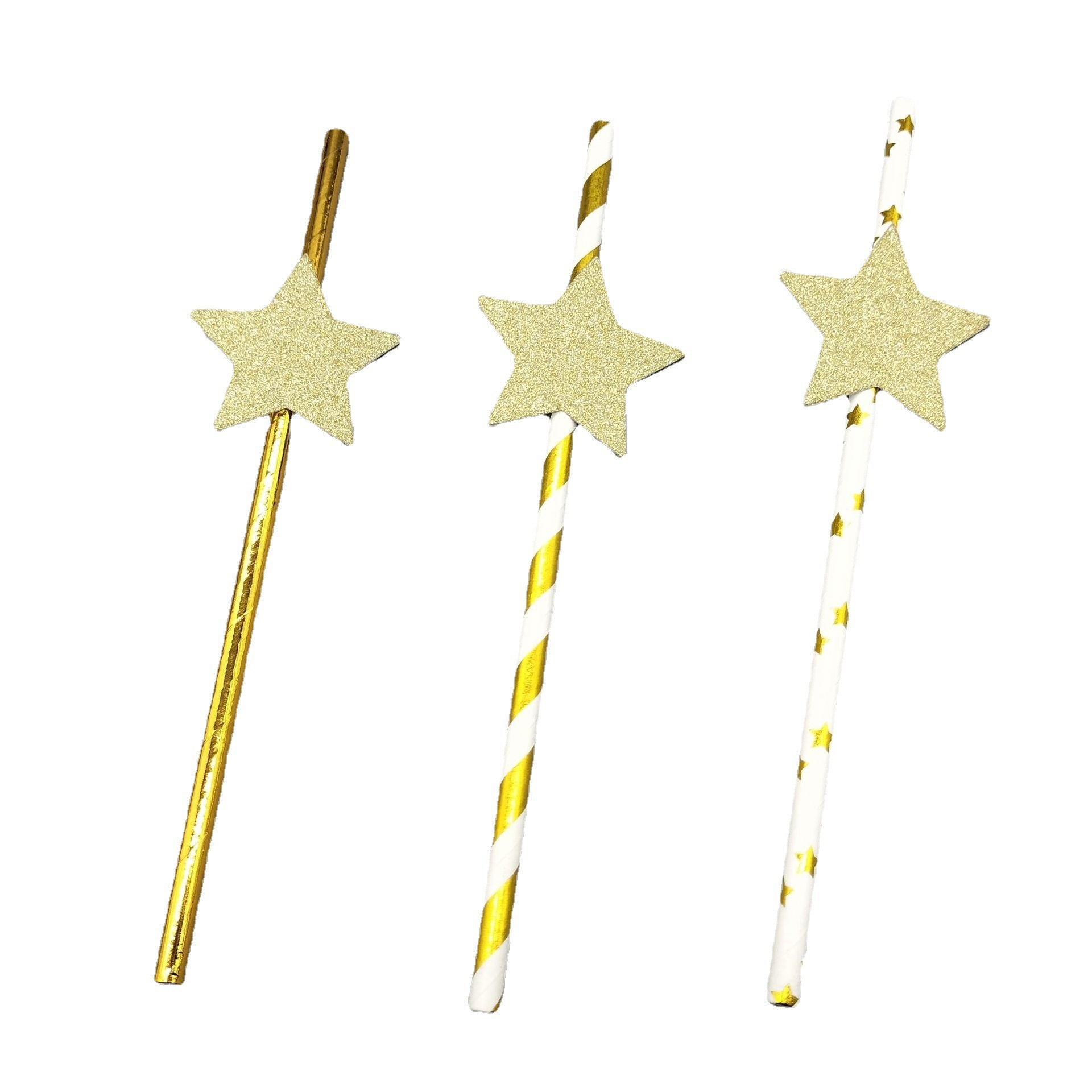 En stock transfronteriza de cinco estrellas Tarjeta de paja de papel desechable paja postre pastel fiesta decoración bar bebida tubo recto