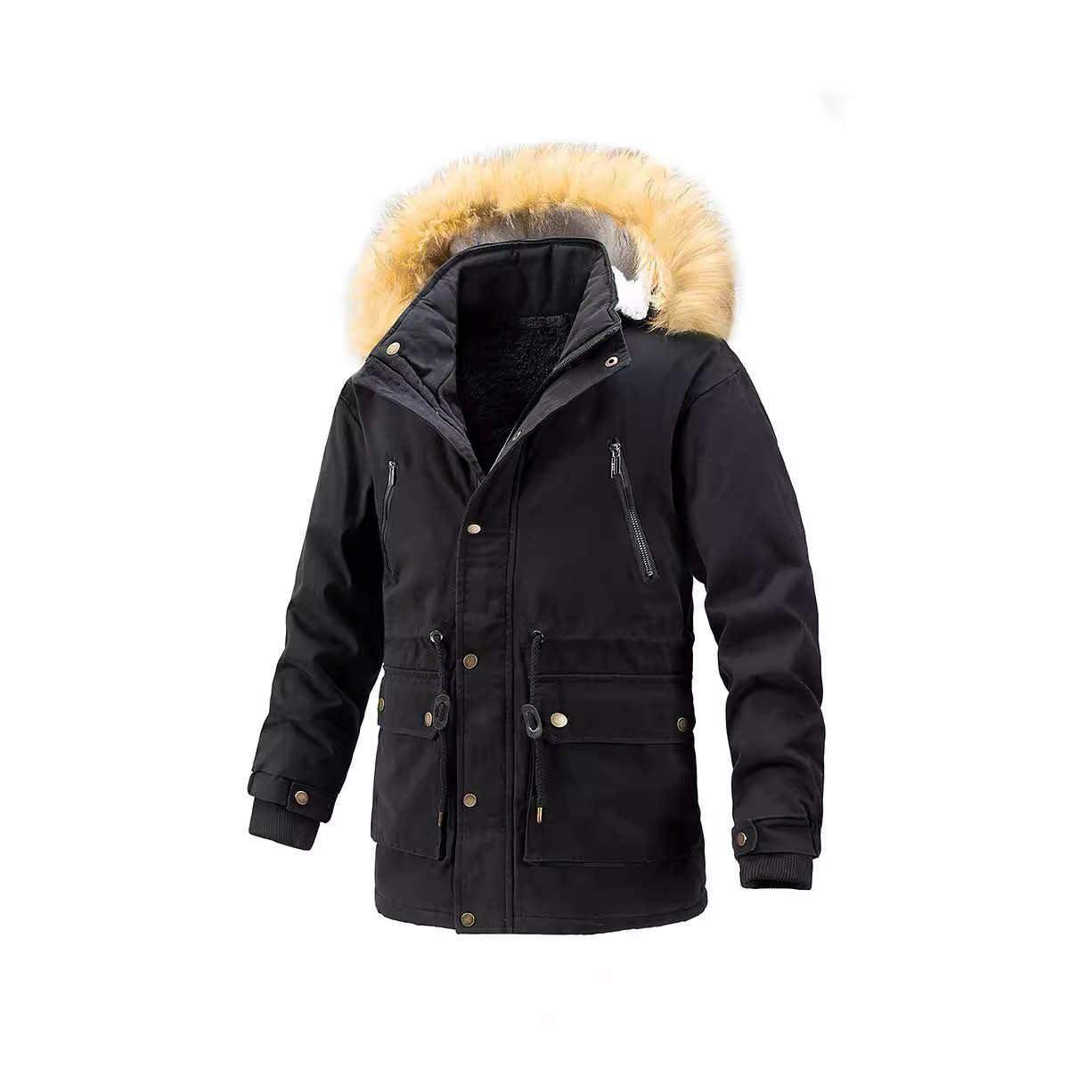 Transfronterizo AliExpress hombre cuello de lana desmontable algodón grueso calentamiento chaqueta de algodón largo y medio para hombre