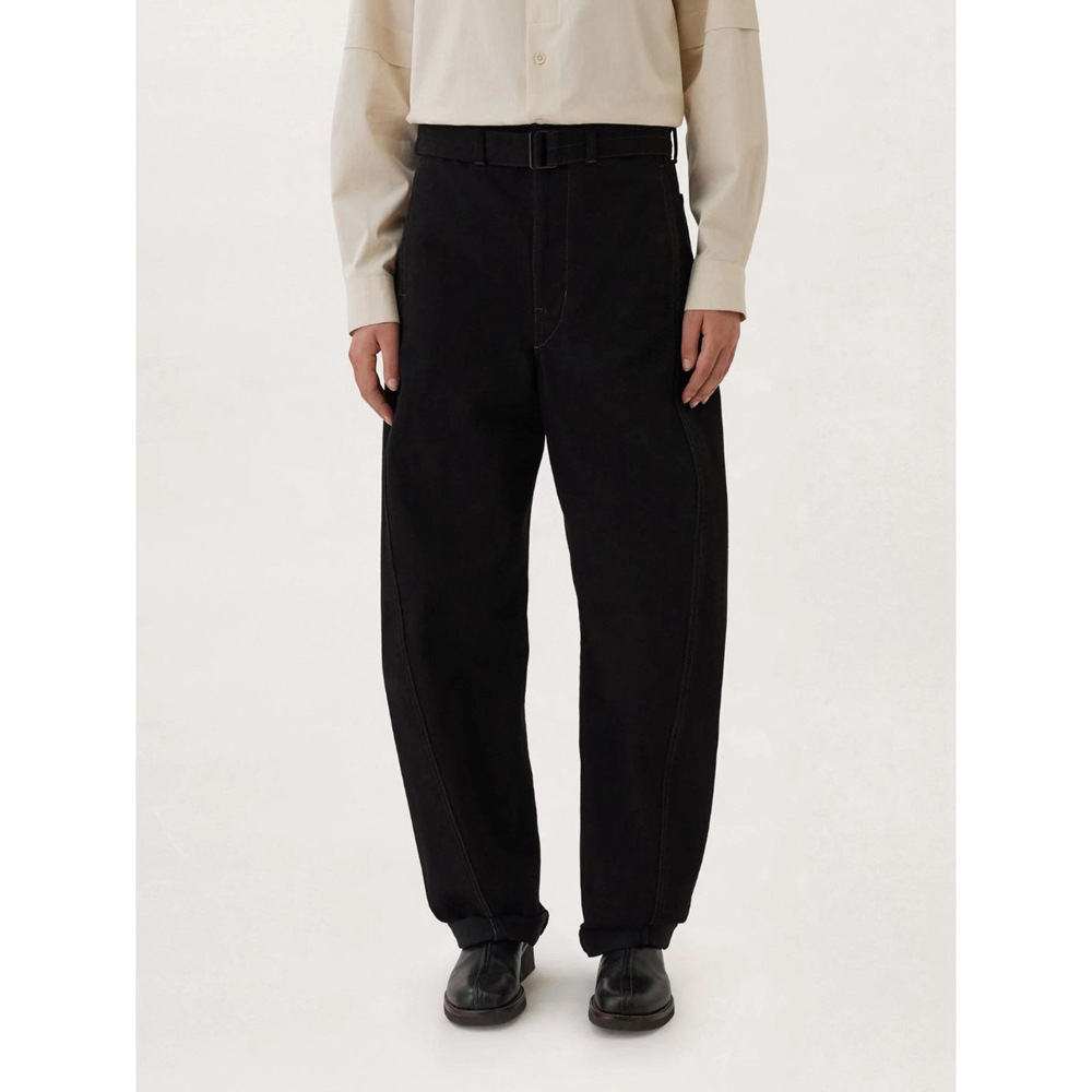 LEM TWILL COTTON JEANS 여자 2024 가을 및 겨울 새로운 올 매치 느슨한 스트레이트 벨트 캐주얼 바지