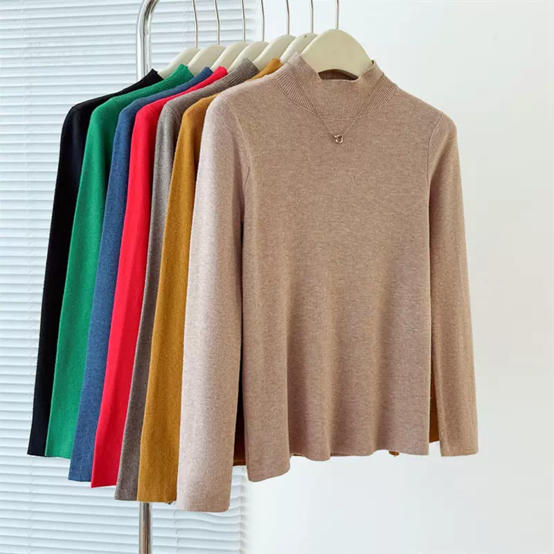 实拍原版半高领打底衫秋冬新款羊毛针织衫女百搭洋气长袖修身上衣