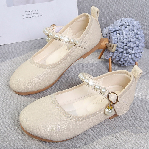 Girls' Leather Shoes  Summer New Pearl Soft Sole Little Girls' Single Shoes for Middle-aged and Older Students Casual Children's Shoes Wholesale