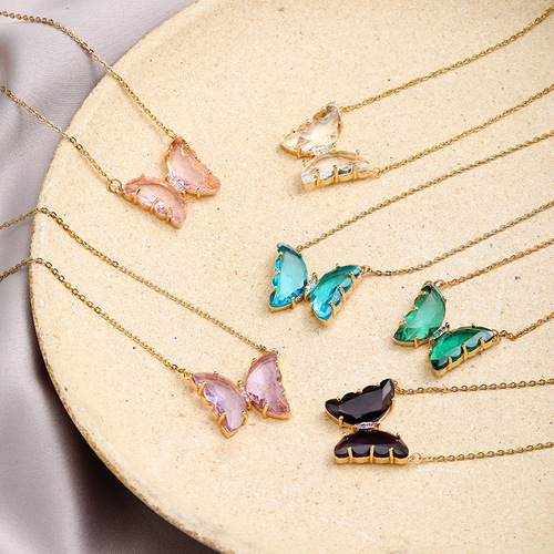 New Butterfly Crystal Stainless Steel Necklace, Sister-in-law Couple Simple Sweet Elegant Choker Chain Pendant