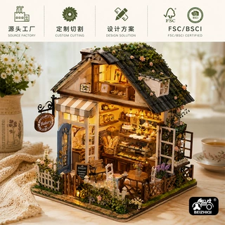 定制微缩模型木质小屋跨境diy面包屋3d拼装模型立体木质玩具拼图