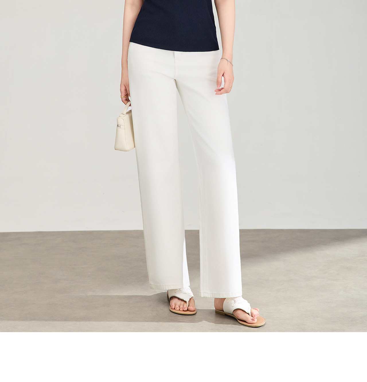 Quần jean nữ cạp cao ống rộng vải lụa cotton co giãn bốn chiều mỏng nhẹ mùa hè — màu trắng chi tiết 17