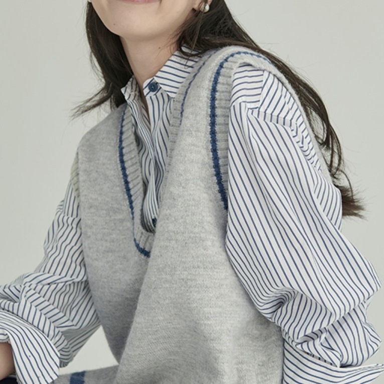 HAVERICE 레스토랑 칼리지 소녀의 멋진 예술적 레트로 긴 양모 블렌드 니트 조끼