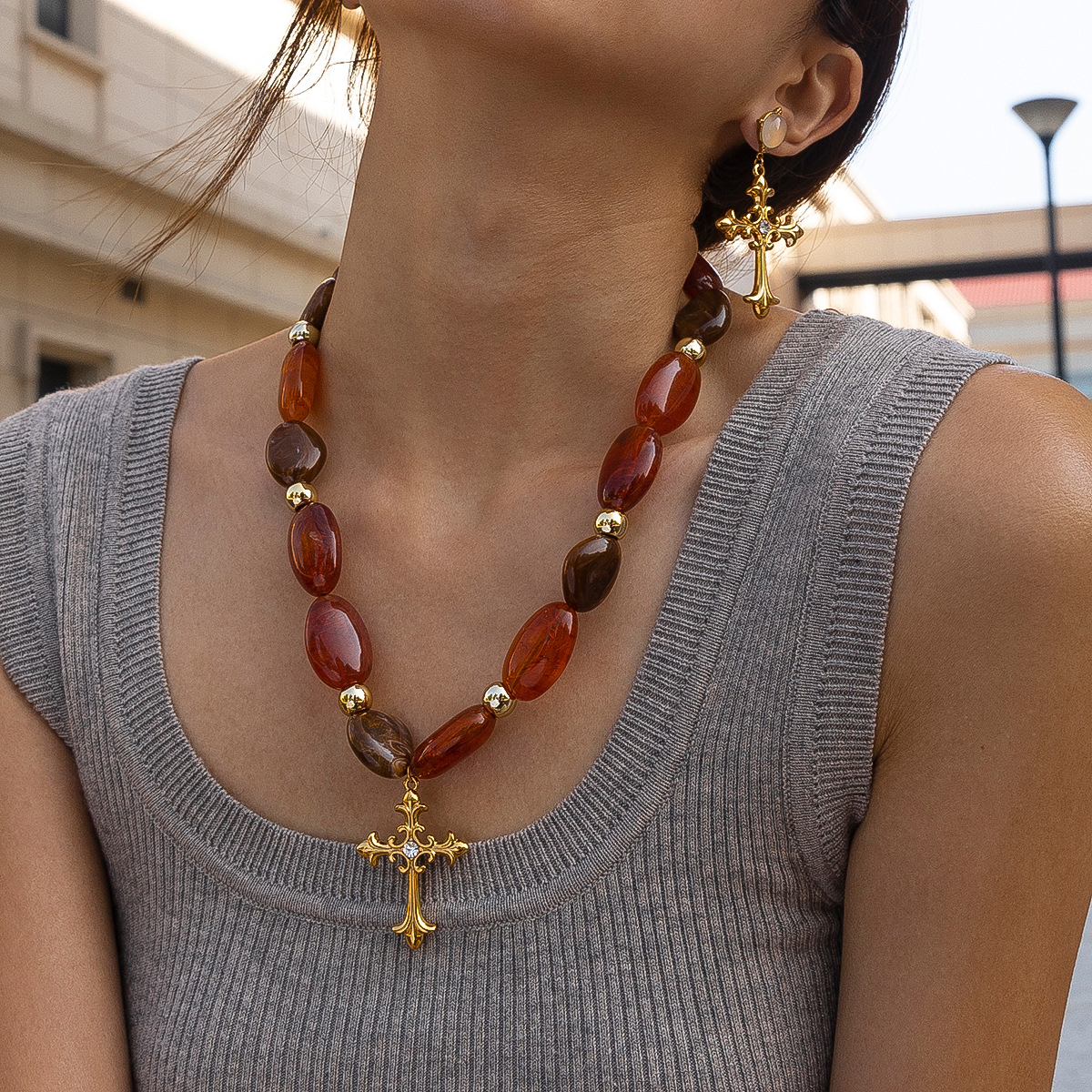 TENA Europa y América collar de colgante de acero inoxidable lujoso ligero de alta calidad collar de cuentas acrílicas no se desvanece
