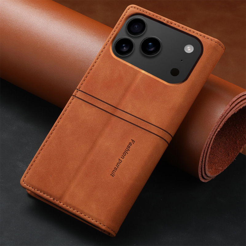 Suitable for Iphone17 16 Pro Max, Pure Color Flip-Top Card Holder Protective Cover, Magnetic Phone Leather Case