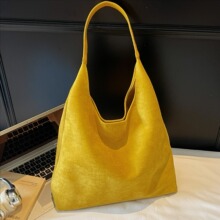 复古软面麂皮绒面包包女2026新款春季流行大容量单肩包时尚水桶包