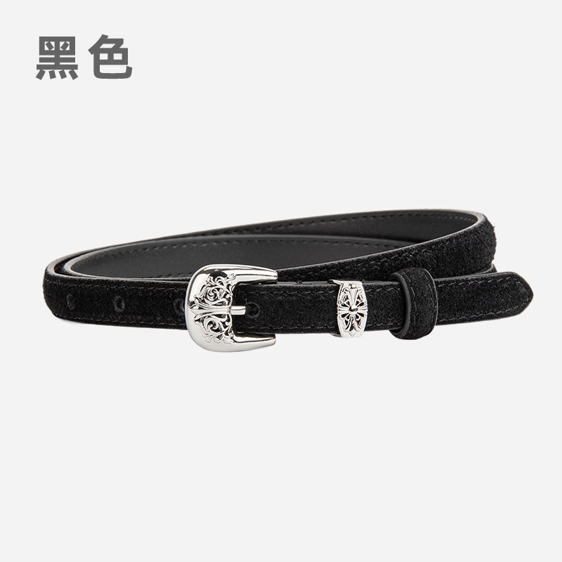 欧美复古镂空针扣女士腰带真皮磨砂反绒面装饰连衣裙皮带潮流女款|undefined