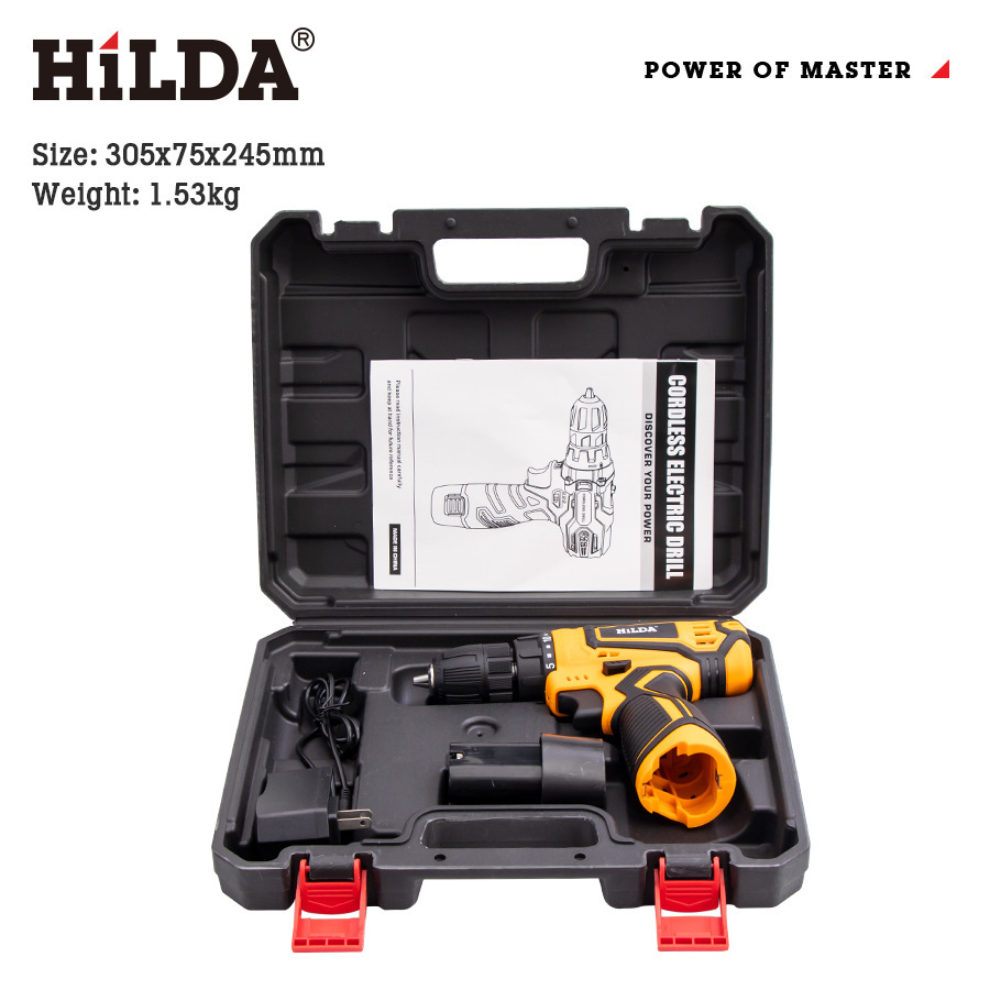 HILDA/Hilda venta directa pistola de dos velocidades taladro destornillador automático doméstico destornillador de batería de litio lote exclusivo transfronterizo