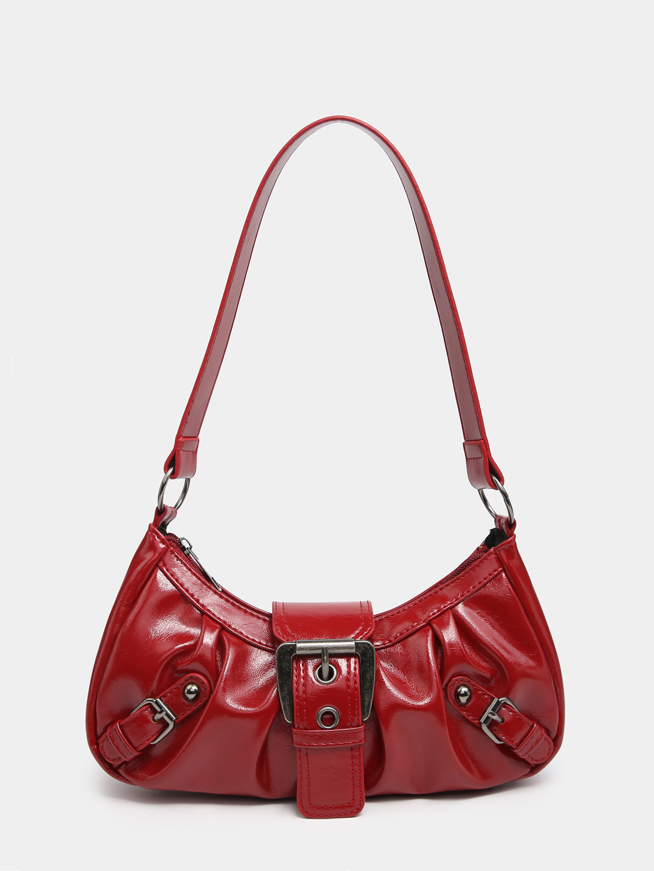 395g Weight Polyester Cotton Lining Material Women's Medium Pu Leather Solid Color Classic Style Square Zipper Underarm Bag