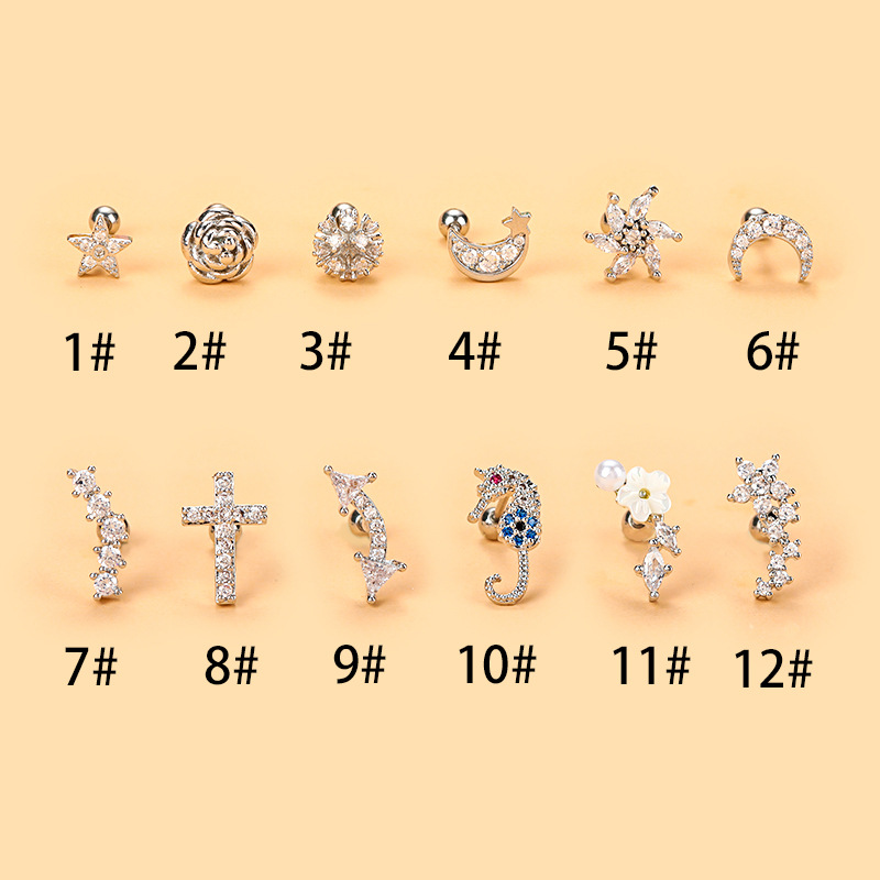 Simple Style Cross Flower Stainless Steel Copper Plating Inlay Zircon Ear Studs 1 Piece display picture 2