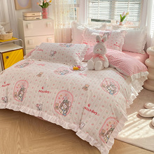 韩式公主风全棉纯棉床裙款四件套床单被套罩3宿舍三件套床上用品4