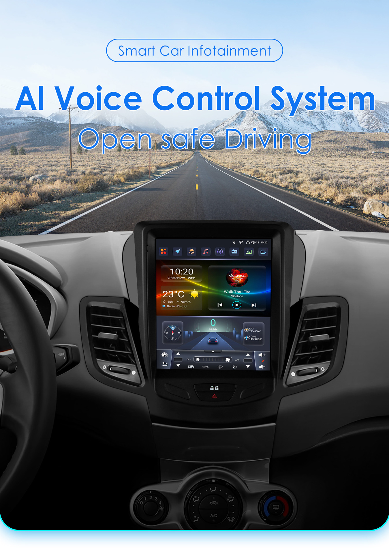 Central Control Navigation Is Suitable for Ford Fiesta 09-16 Models with Vertical Screen Bluetooth Player Multimedia Navigation System