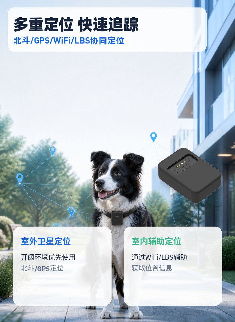 4G pet tracker for cats and dogs, GPS and Beidou real-time positioning, track playback, electronic fence, magnetic charging, anti-loss