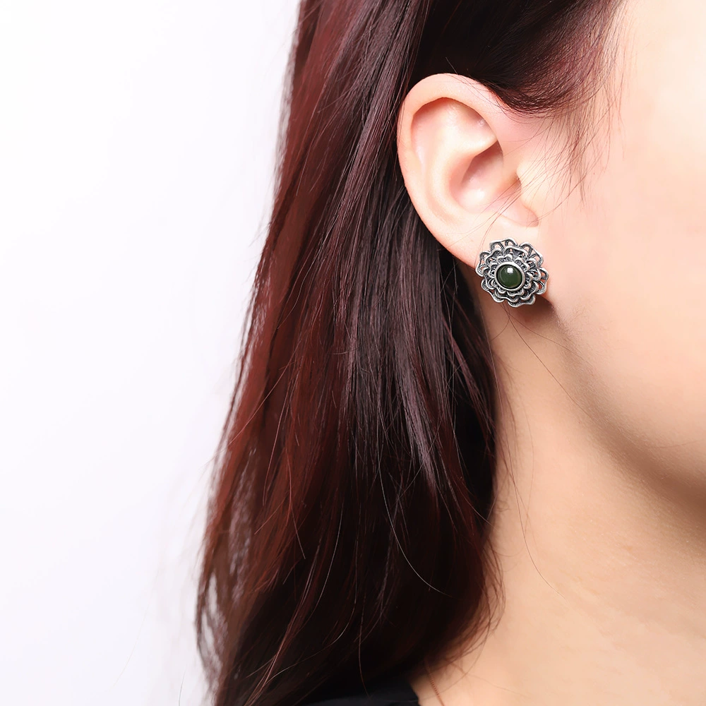 Серьги из серебра 925 пробы, украшение, яшмa из района Хотан, образец