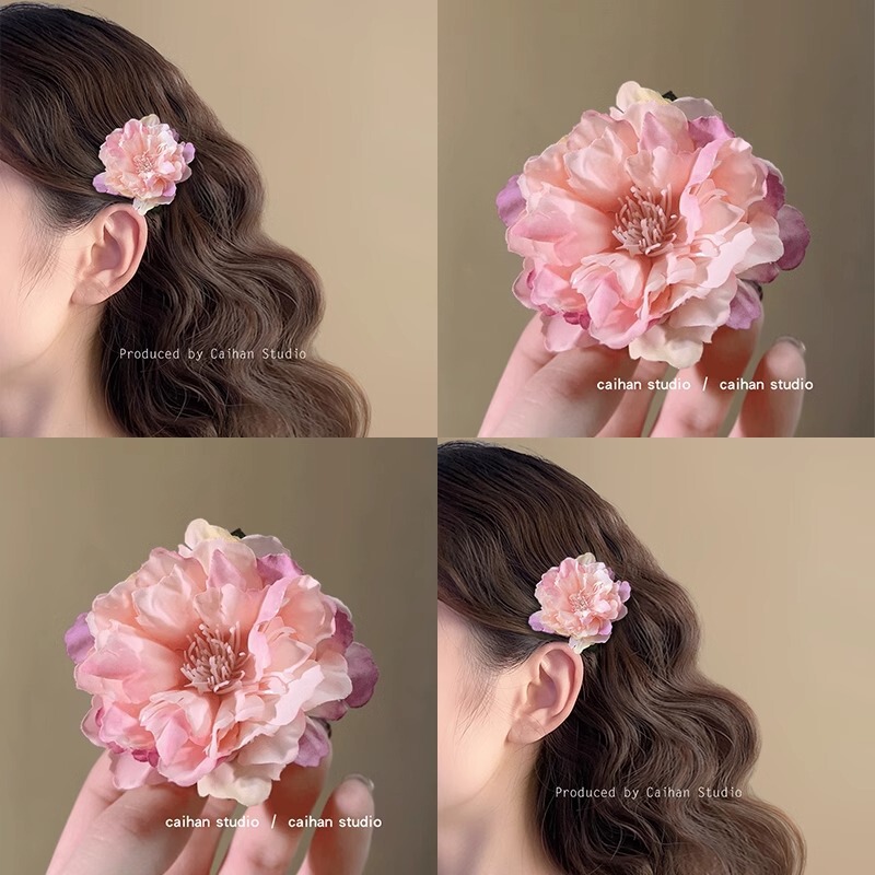 Pink Rose Atmosphere Flower Hairpin Spring and Summer Side Clip Side Bangs Broken Hairpin Duckbill Clip Hairpin Hair Accessories