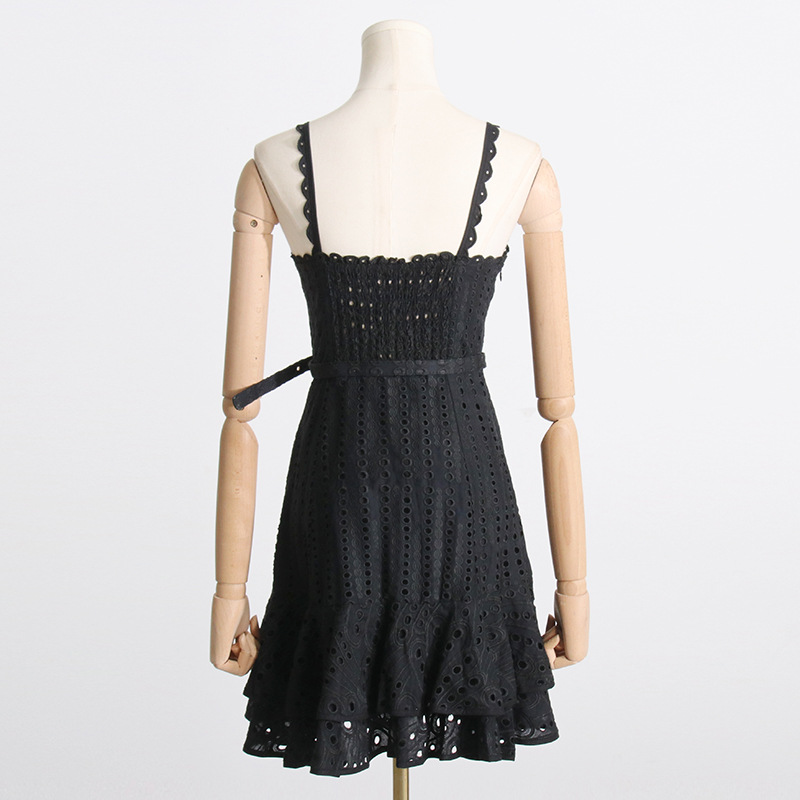 2026 Summer New Style Heavy Embroidery Sexy Ruffle Strap Dress, Slimming Waist, Elegant Short Dress For Women_ecoleips.com