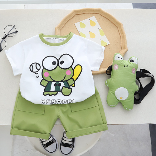 Summer Set for Boys and Girls  Cartoon Children's Short Sleeve Clothing for Young Children and Babies - Frog Summer Outfit Two-Piece Set Trendy