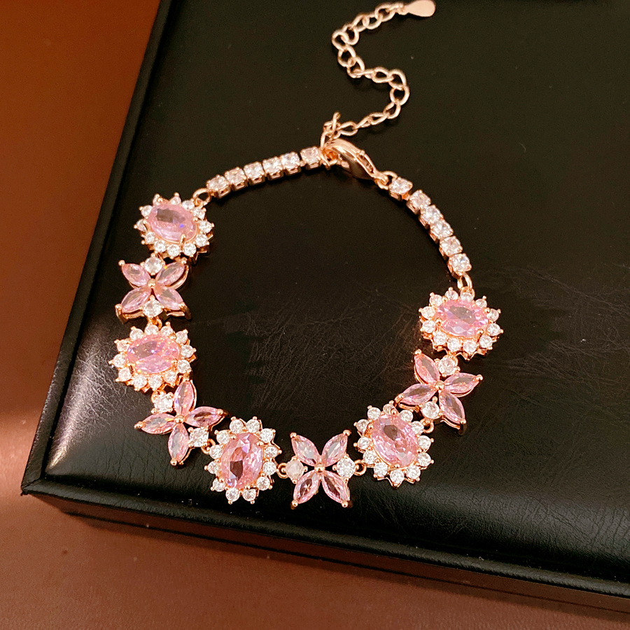 Medieval vintage zircon oval pulsera de flores lujoso ligero nicho pulsera de alta calidad temperamento delicado joyería