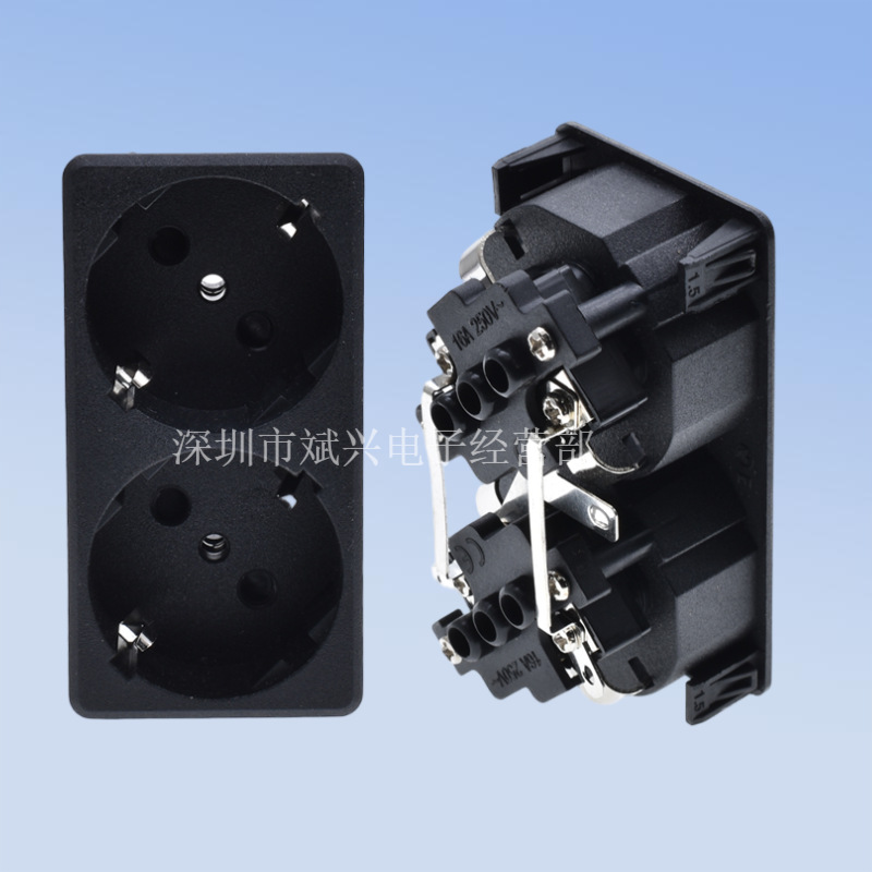 厂家直销AC电源插座 嵌入式工业插座双联欧标插座 两位插座E-016