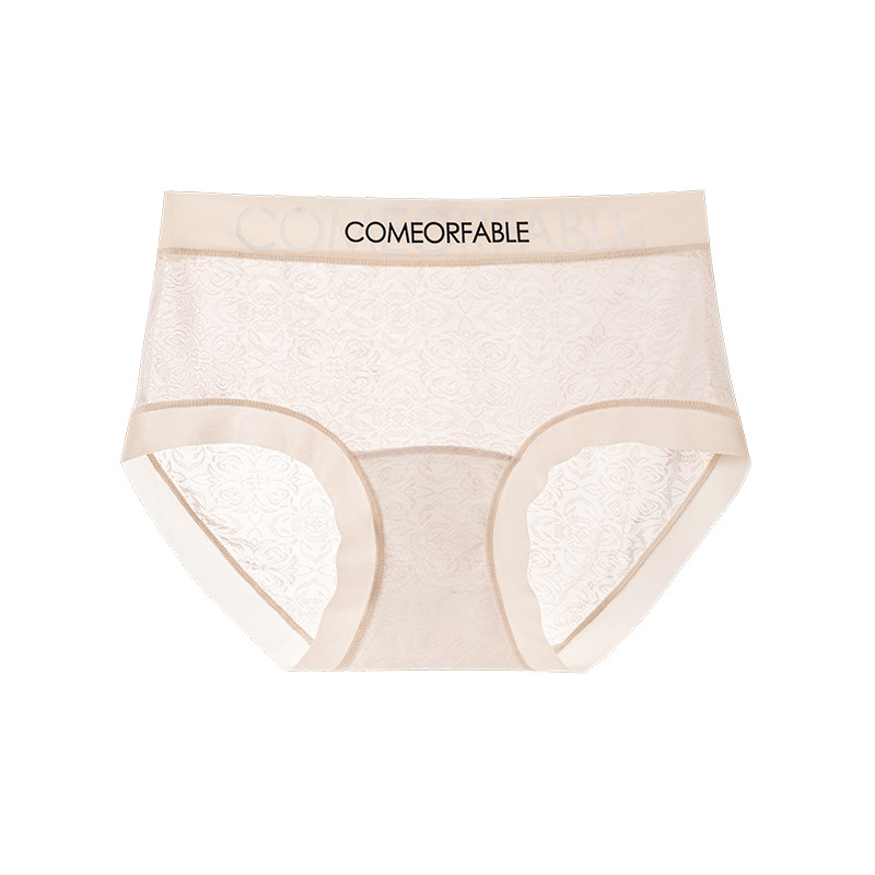Estilo delgado sin costuras nuevo encaje puro 10A entrepierna antibacteriana seda de hielo cintura media verano estilo delgado cómodo y transpirable ropa interior de mujer