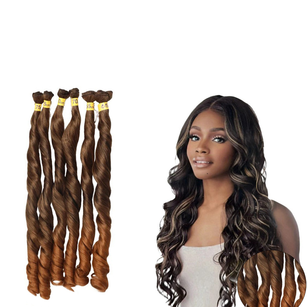 Europa y los Estados Unidos transfronterizos fibra química cortina pelucas sintéticas onduladas grandes cortinas de cabello gradiente cortina de cabello explosiva África