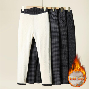Mother's Winter Camel Cotton Pants Elasto High Waist Elderly Women's fleece-lined Thickened Warm Pants for Old Lady Grandma Casual Pants