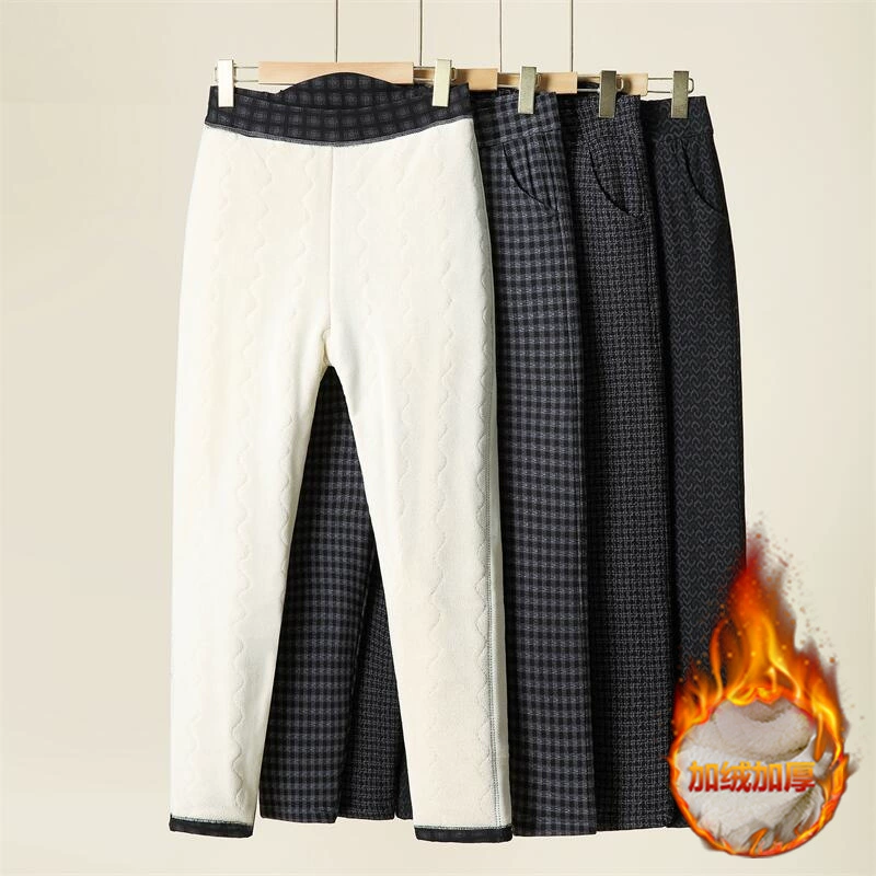 Мама зимние бархатные хлопчатобумажные брюки эластические высокие талии пожилая женщина плюшевая толстая старуха теплые брюки бабушки повседневные брюки