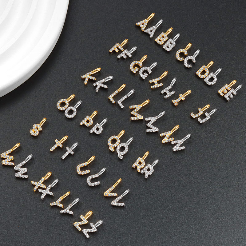 Amazon's Popular Micro-Inlaid Zircon English Alphabet Pendant DIY Accessories Necklace for Women Handmade Jewelry Wholesale