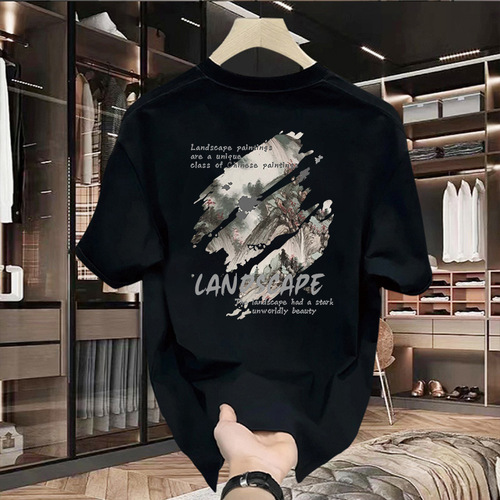 Heavyweight pure cotton short sleeve T-shirt casual fashion men and women's summer ins white match round neck top trendy men half sleeve