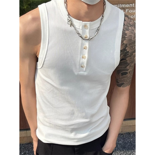 Summer New Sleeveless Button Cardigan Men's Cool Style Simple Minority High-end Slimming Casual Sweatshirt Trend