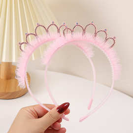 儿童发箍粉色网纱防滑头箍公主节日夏季头饰女童新款水钻发饰批发