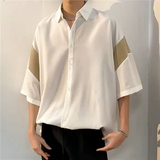 衬衫潮牌五分袖男中袖流行ins条纹帅气青春潮流气质休闲新款港风