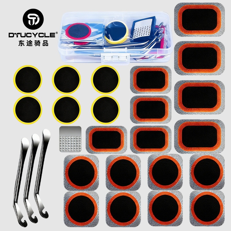 Bicycle Tire Repair Tool, Glue-Free Self-Adhesive Patches with Metal File for Road Bikes, Mountain Bikes, and Commuter Bikes