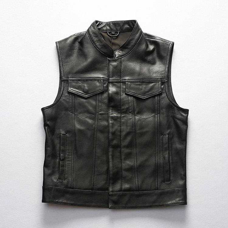 Description Picture 6 of item2024 New Style Men's Cowhide Sheepskin Genuine Leather Vest Man Motorcycle Biker Vests Male Waistcoat Fashion Sleeveless Jackets