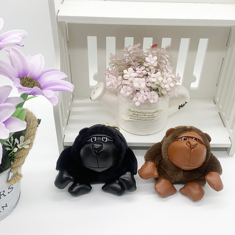 Handmade Plush Toy Gorilla Couple Ornaments Keychain Pendant Cartoon Animal King Kong