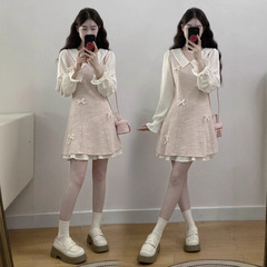 小个子绝美粉色连衣裙子女初秋季2025新爆款假两件miu系穿搭短裙