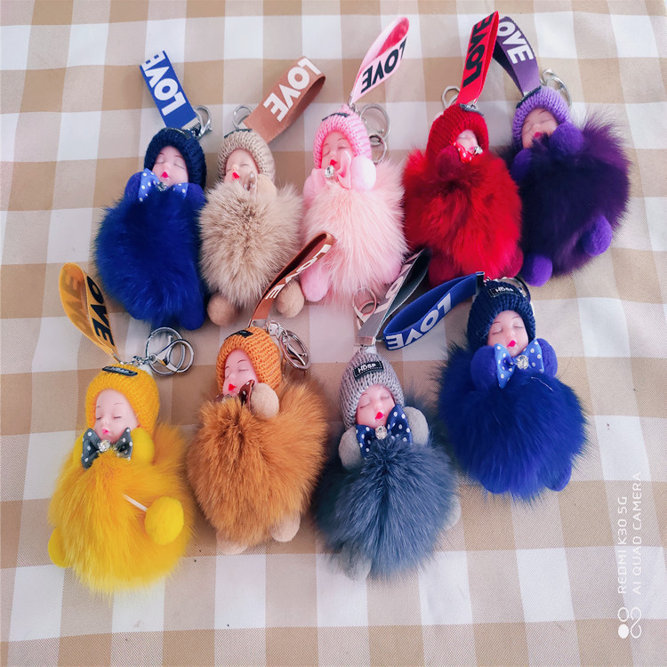 automobile Key buckle Pendant lovely Fox Hair ball sleep a doll Bag Pendant Doll Accessories Plush doll