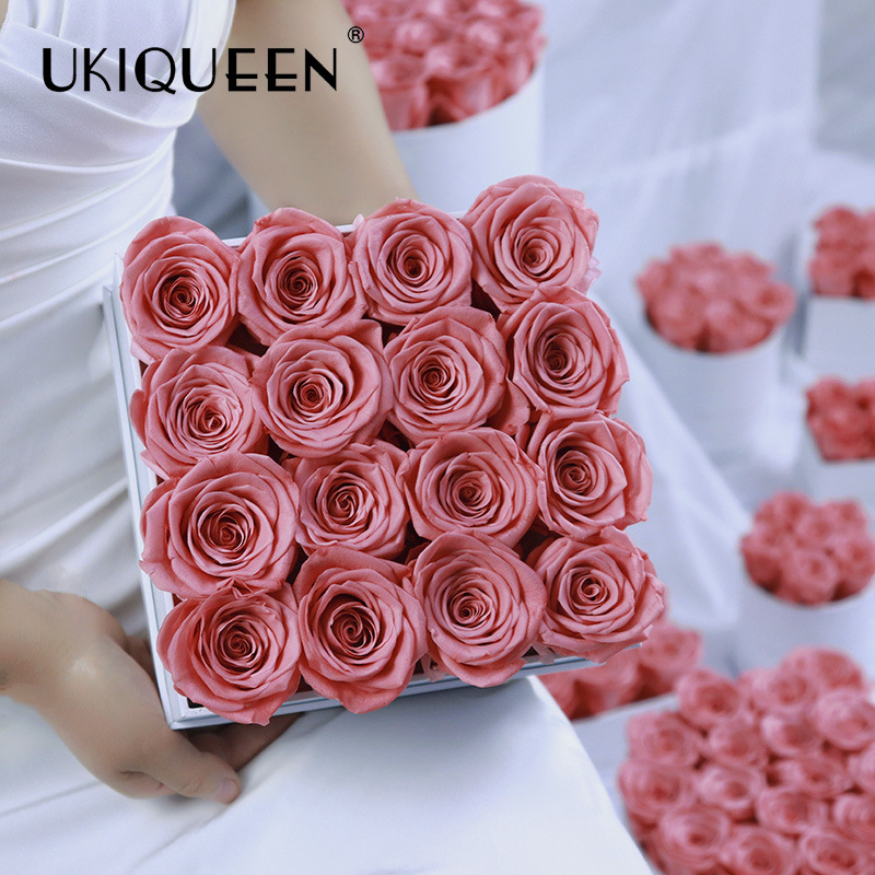 Fábrica al por mayor flor eterna cuadrado abrazo cubo caja de regalo 16 decoración del hogar terminado caja de flores regalo del Día del Maestro