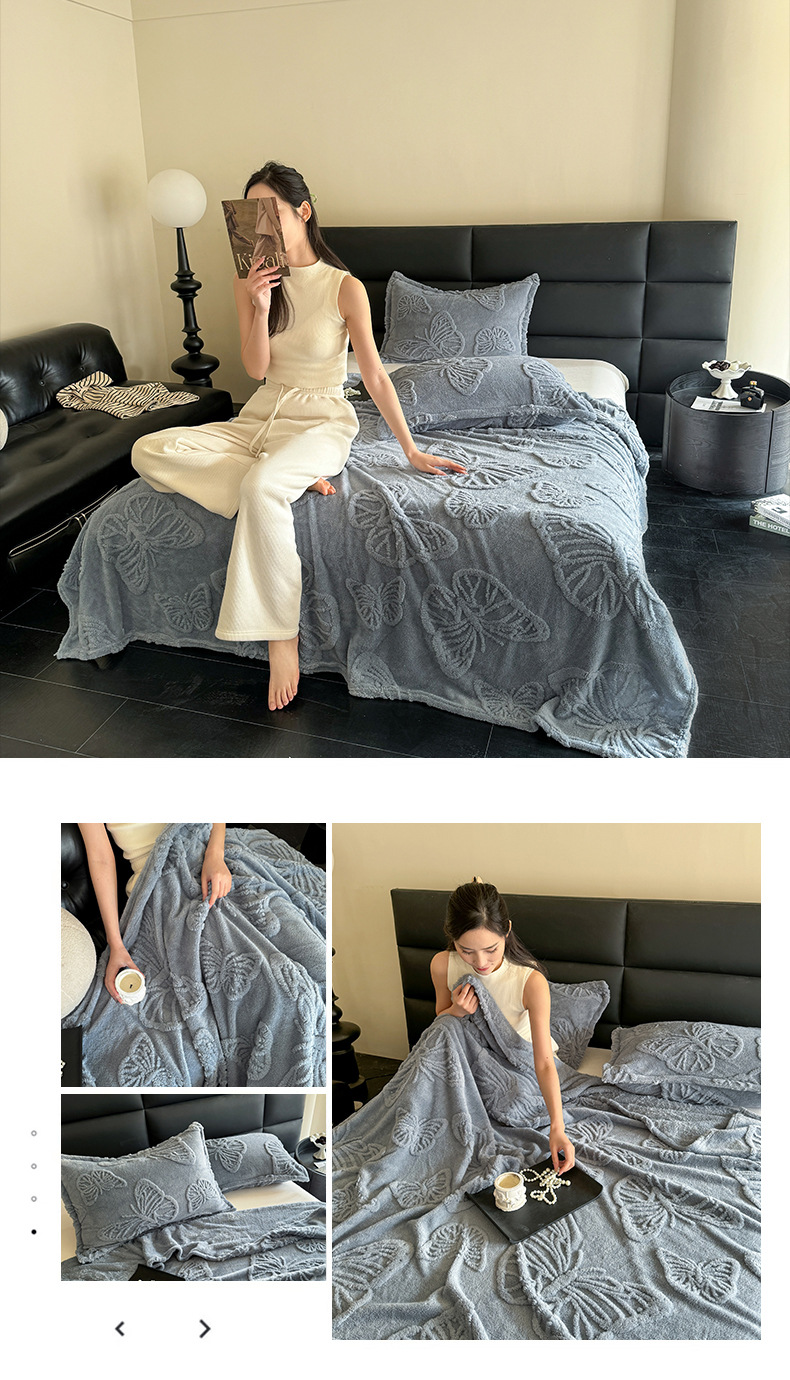 Taffeta Pure Color Jacquard Multifunctional Blanket Blanket Coral Fleece Butterfly Style 3D Embossed Falafel Blanket_voghion.com