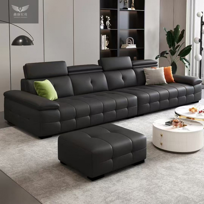 Sofá de cuero de alta gama estilo Meihaoxuan, marco de madera, relleno suave y duro moderado, imprescindible para la sala de estar